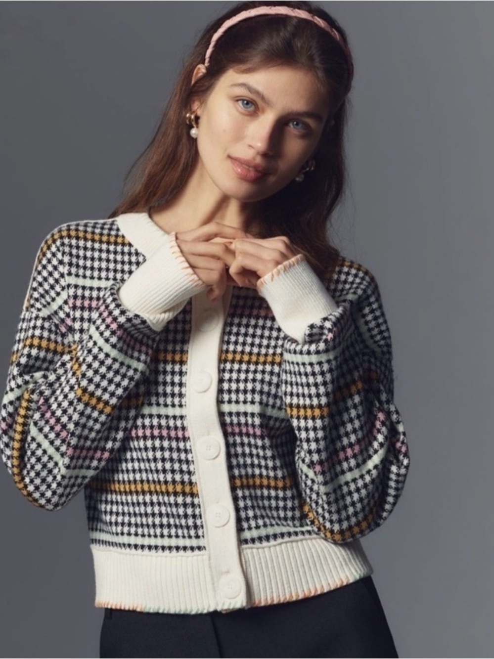 NWT Anthropologie Maeve The Sutton Compact Cardigan Houndstooth Size M